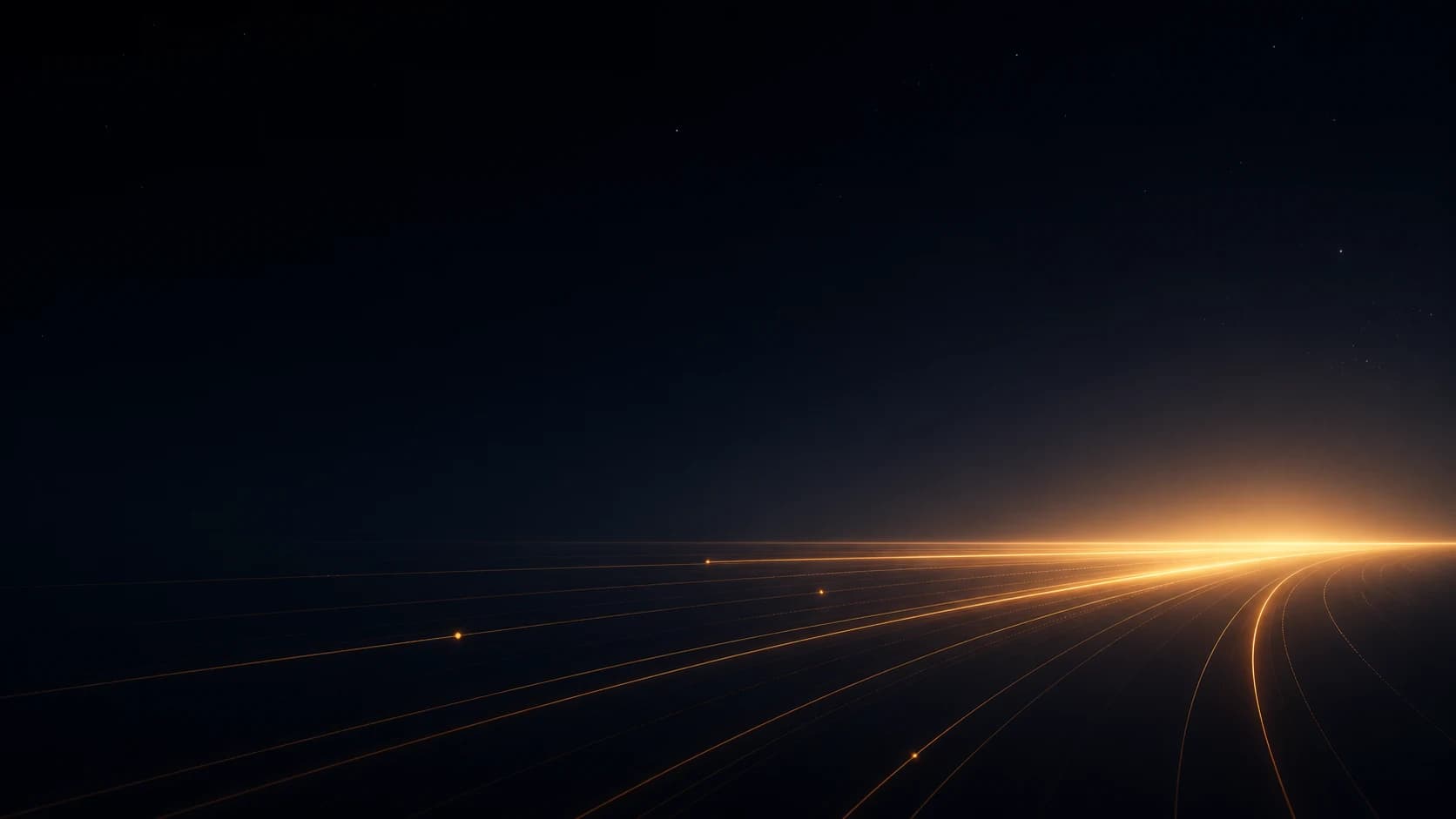Amber signal trails meeting a dark horizon